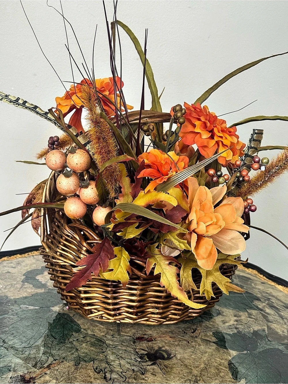 Orange & Brown Faux Floral Basket